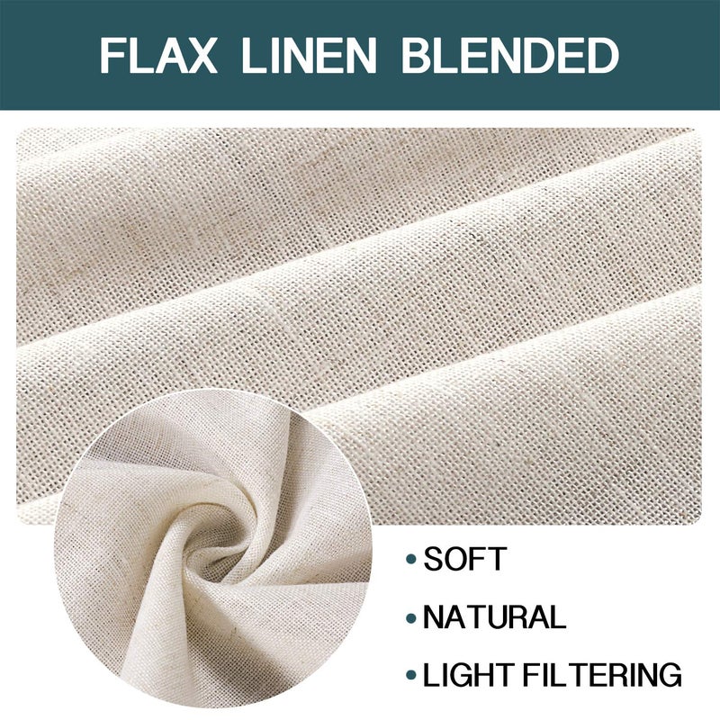 FantasDecor Natural Linen Curtains 84 inch Long Rod Pocket Flax Linen Burlap Semi Sheer with Light Filtering Privacy Window Treatments for Living Room, W52 x L84, Natural - Image 3